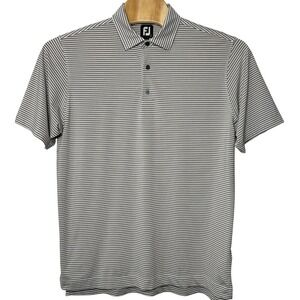FootJoy Men's Large Grey White Micro Stripe Performance Golf Polo Shirt Stetch